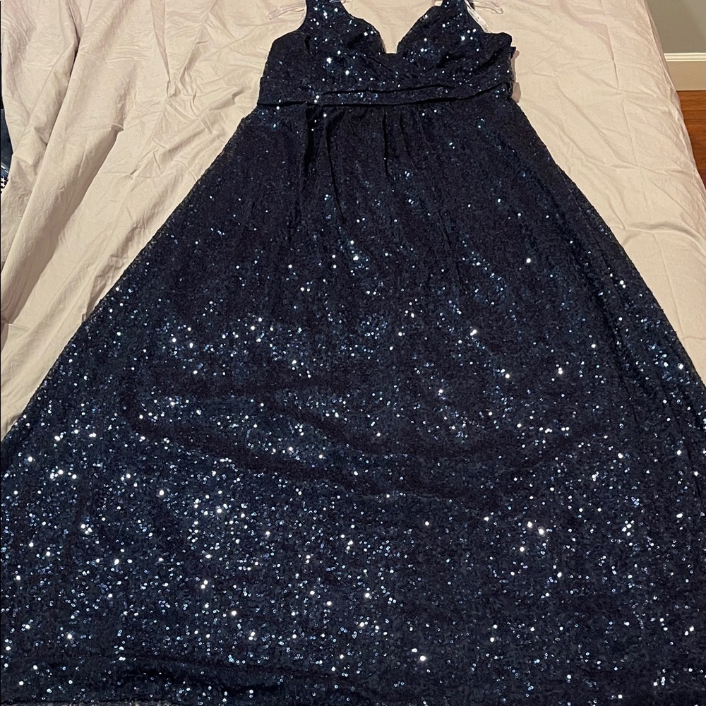 Celebrate Db Studio Elegant Sequin Navy Blue Maxi Dress Plus 16 - Picture 11 of 16